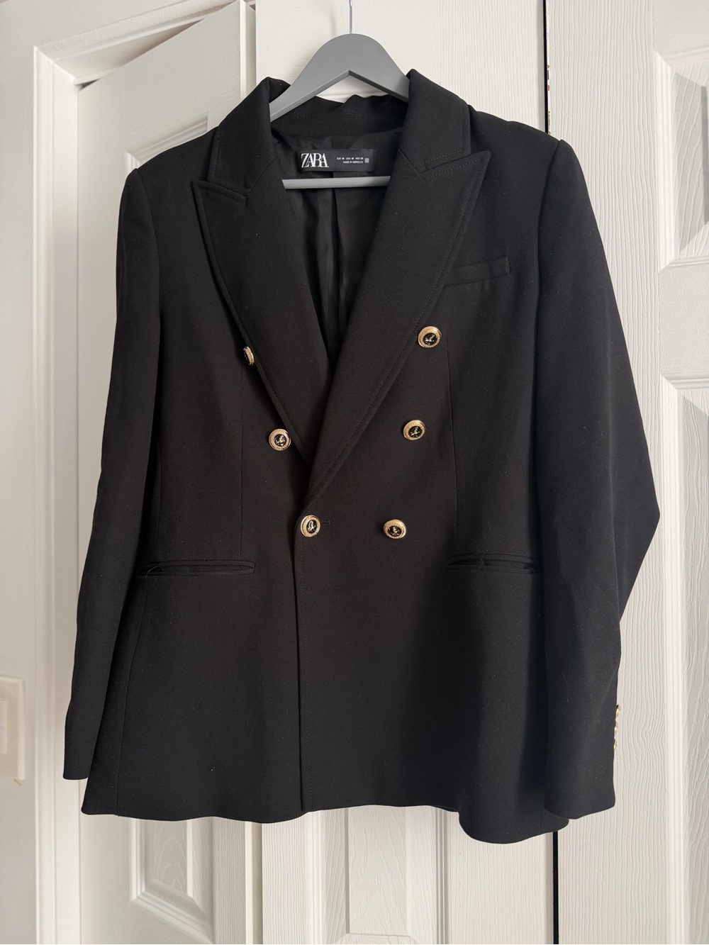 Zara Black Double-Breasted Blazer with Gold Buttons